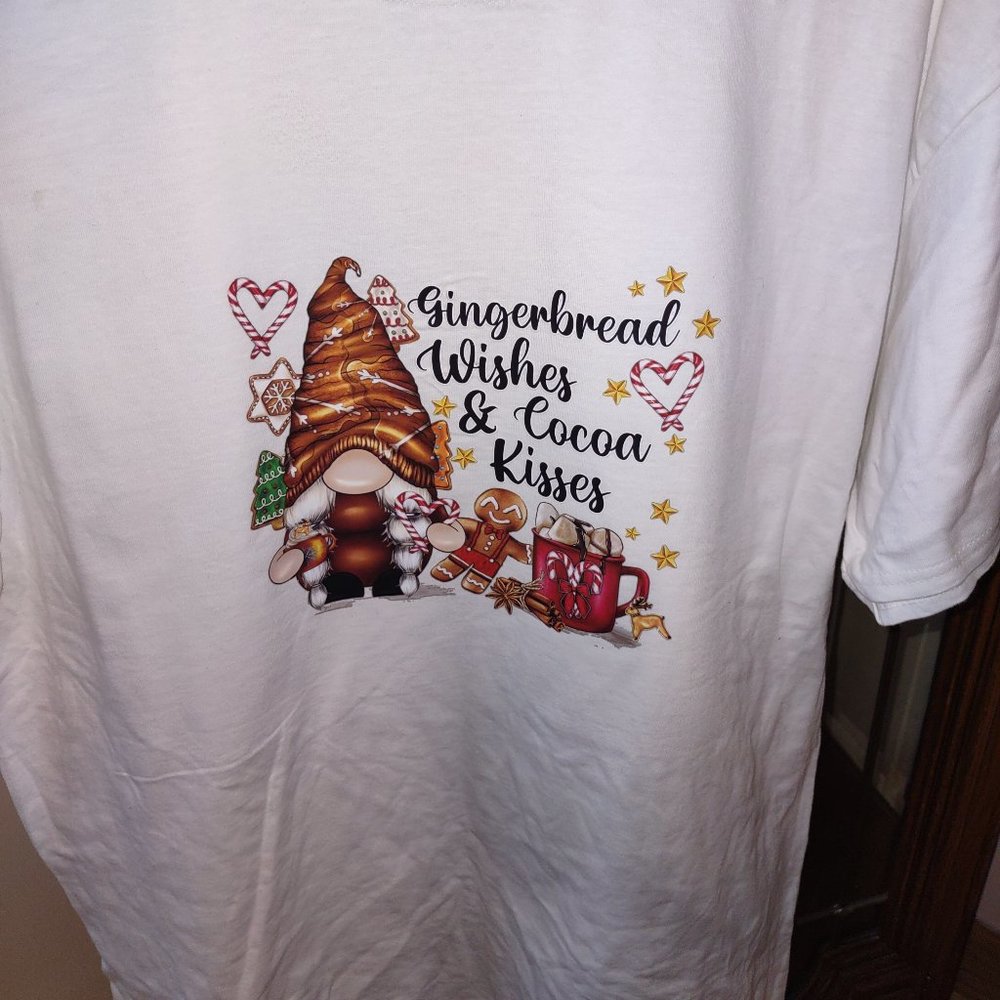 Gingerbread Wishes & Cocoa Kisses Gnome T Shirt Large